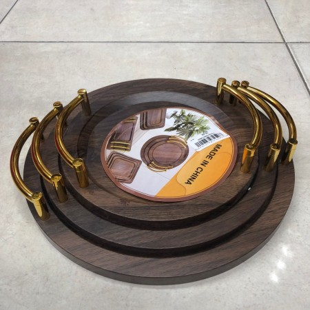 طقم صواني خشب بامبو بني ثقيل مدور حفة صغيرة مع يد ذهبي 3 قطع 40 سم - 35 سم - 30 سم طقم صواني خشب بامبو بني ثقيل مدور حفة صغيرة مع يد ذهبي 3 قطع 40 سم - 35 سم - 30 سم